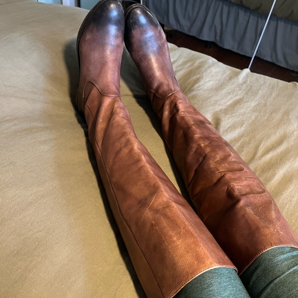Arturo Chiang Tall Brown Leather Riding Boots